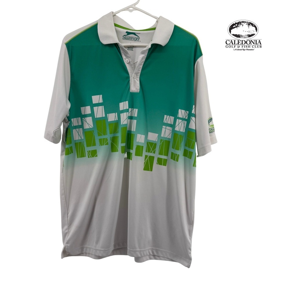 Calendonia Golf Club Slazenger Mens Golf Polo Shirt Large Green White Geometric
